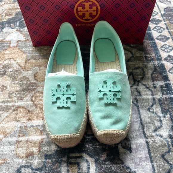 Tory Burch Everly Platform Soft Aqua Royal Suede Espadrilles - Picture 1 of 9